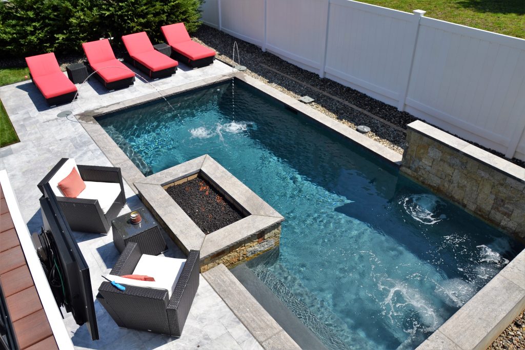 small pool with fire feature for limited size lot