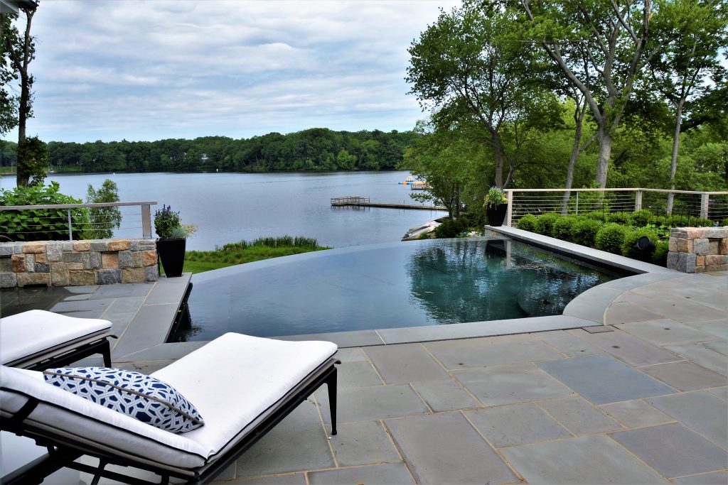 modern cocktail pool with lake view